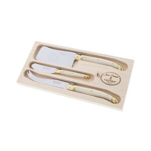 Jean Dubost 3Pc Cheese Set With Cleaver, Beige